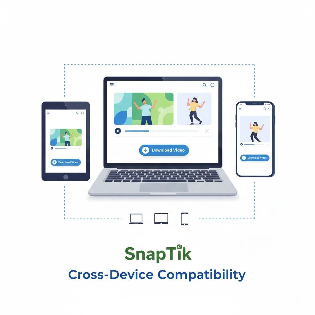 SnapTik bekerja di PC, Android, dan iOS melalui browser; tidak perlu instal aplikasi